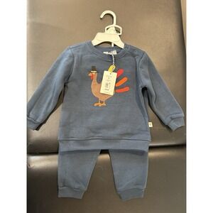 Adventurewear 360 18M Blue Turkey Appliqué Sweatshirt & Pants Set, Thanksgiving